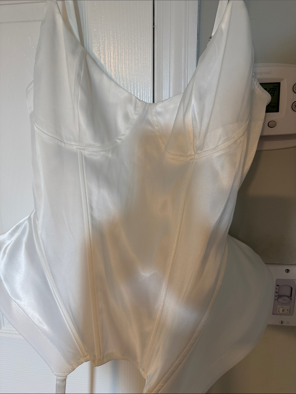 Fashion Nova White Satin Corset Camisole with Garter Straps - Picture 2 of 4
